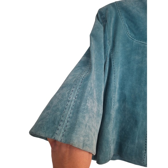Coldwater Creek Women's Green Blue  Suede Leather Button Front Jacket Size‎ L - Picture 4 of 9